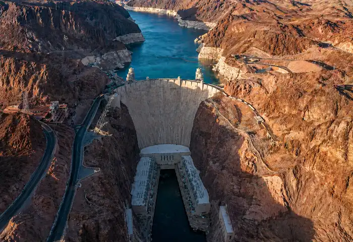 Hoover Dam aerial view Colorado River engineering
