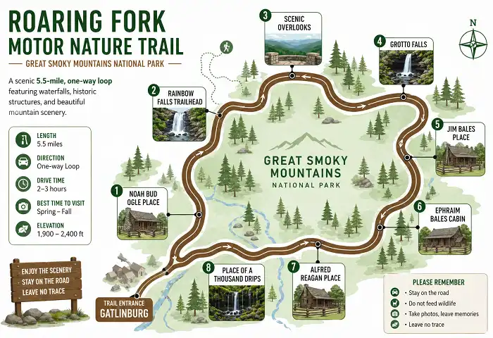 Roaring Fork Motor Nature Trail map infographic