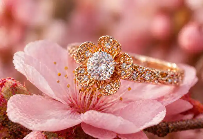 floral motif engagement ring rose gold