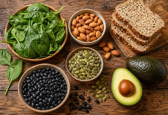 magnesium rich foods flat lay
