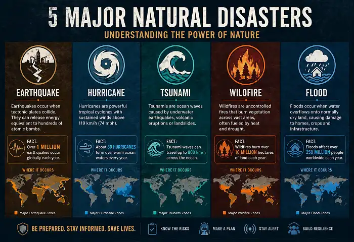 natural disasters types educational infographic