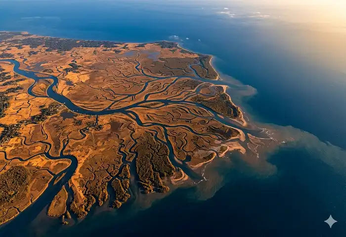 river delta branching aerial pattern