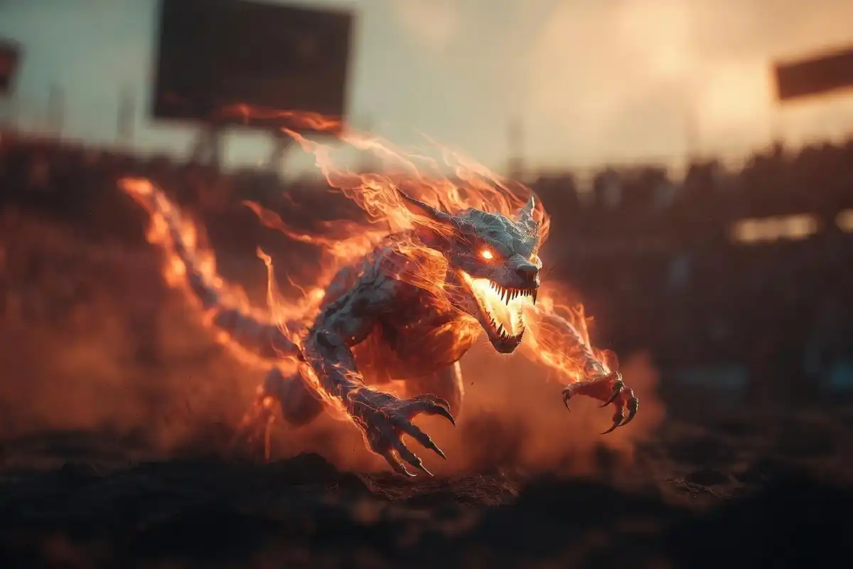 Lonely nature Pokemon physical attacker striking in a battle arena