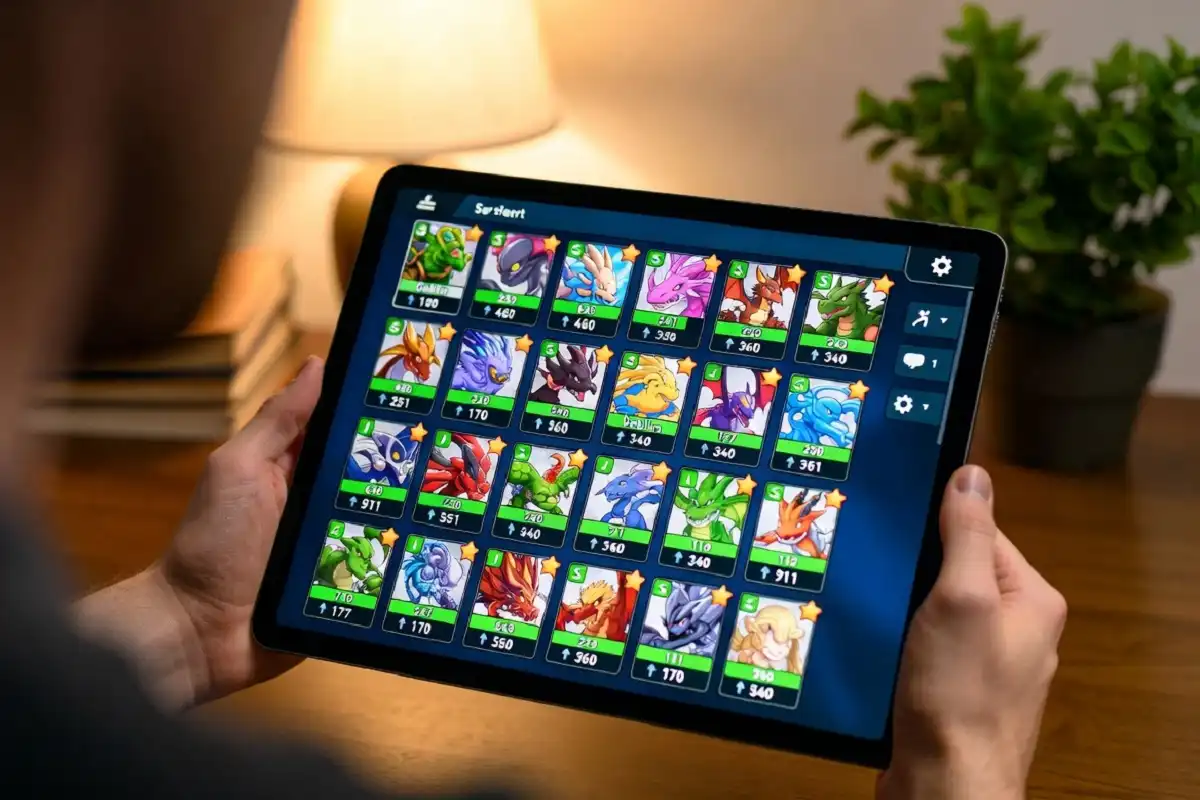 Player planning a Lonely nature Pokemon team on a screen