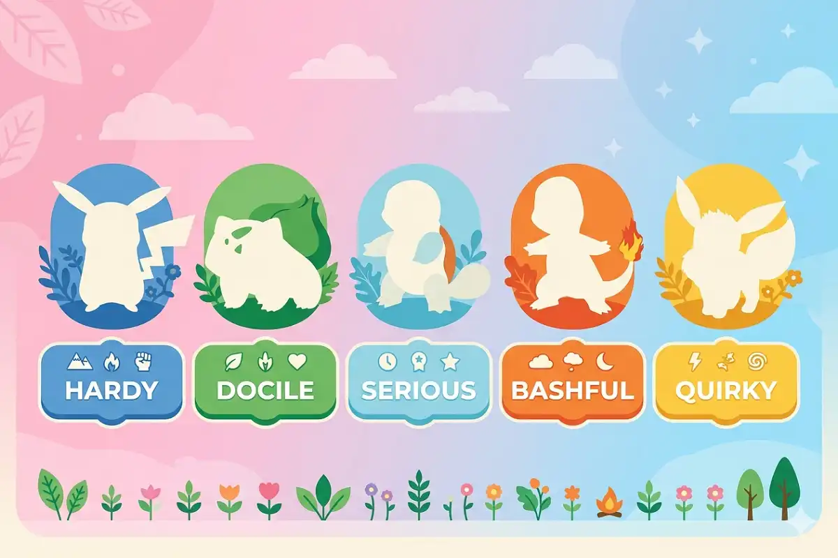  Illustrated guide to all five neutral pokemon natures including bashful and hardy
