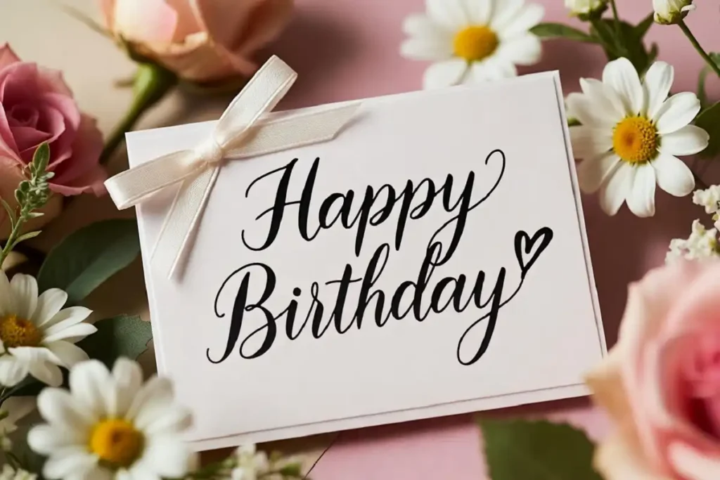 A handwritten birthday card with flowers showing best happy birthday wishes for friends