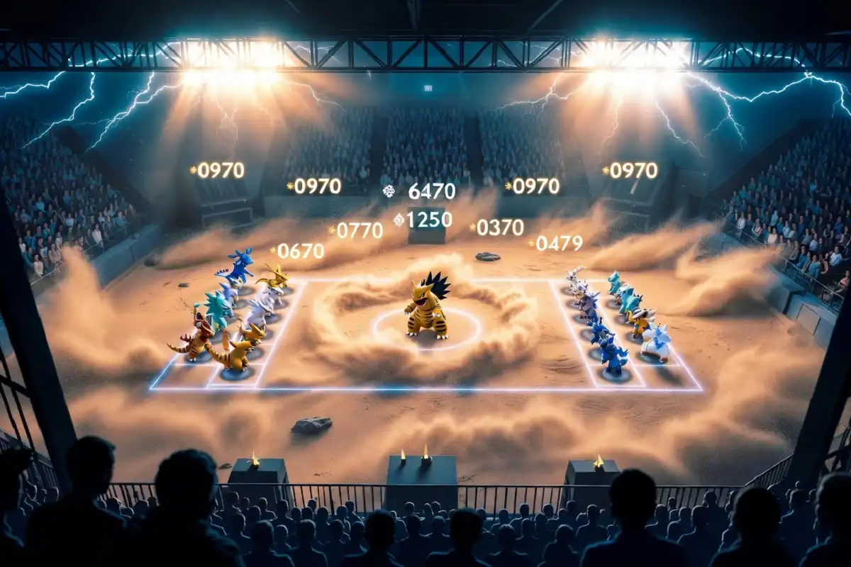 Careful nature Pokémon team strategy in competitive battle with sandstorm and hazards