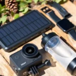 Collection of gadgets nature lovers use during outdoor adventures