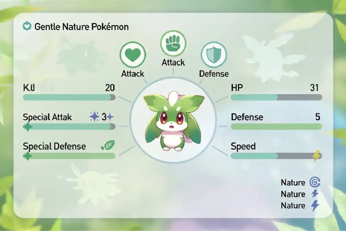 gentle nature Pokemon stat comparison chart showing raised Sp. Def and lowered Defense