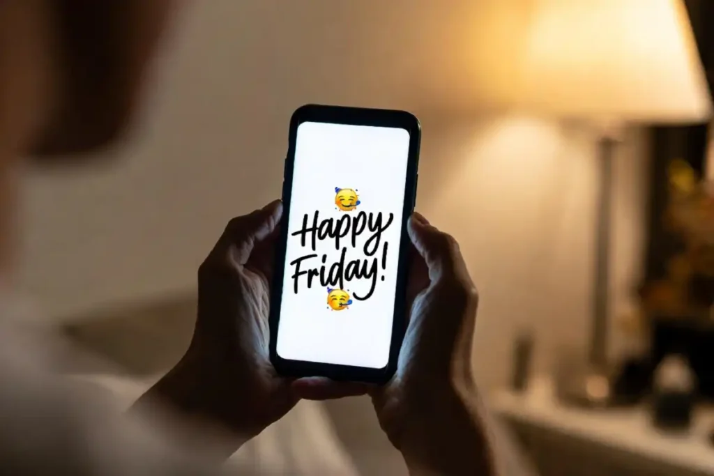 Person sharing happy friday gif images free with friends on social media