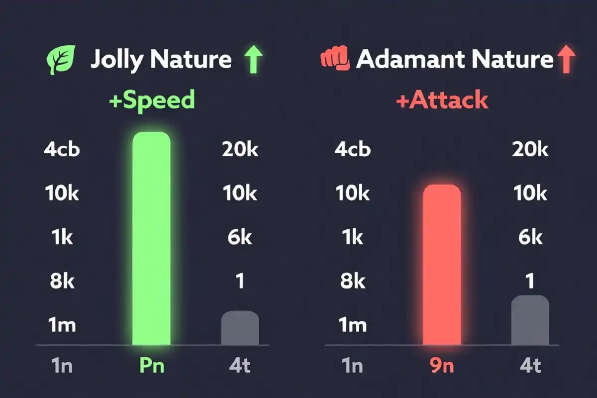 Visual comparison chart of jolly nature vs adamant nature Pokémon stat differences
