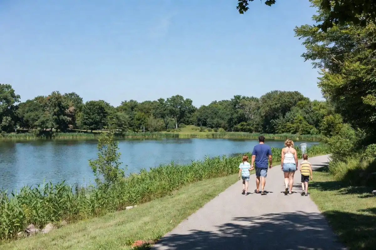 Family enjoying a walk along the nature trails at Lake Katherine Nature Center