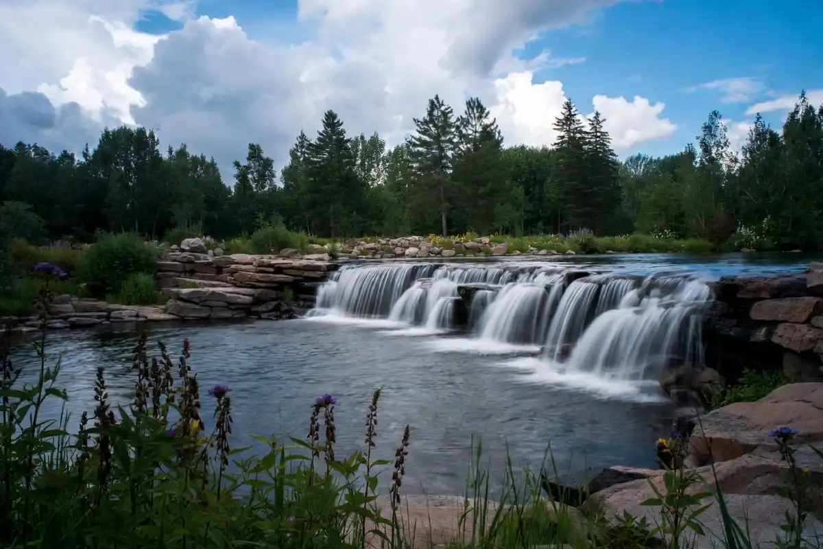Man-made waterfall feature at Lake Katherine Nature Center in Palos Heights Illinois