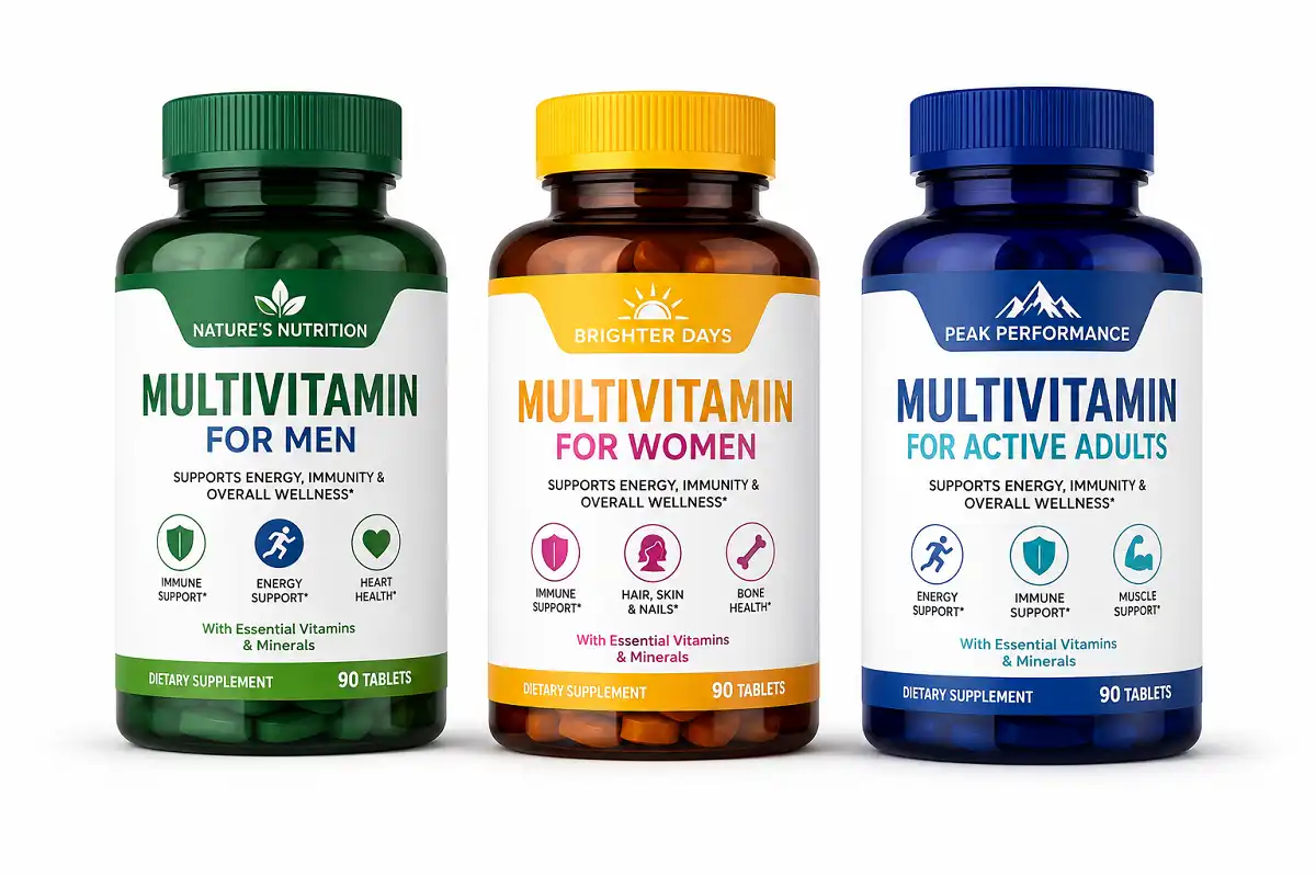 Comparison of popular women's multivitamins on a clean white surface