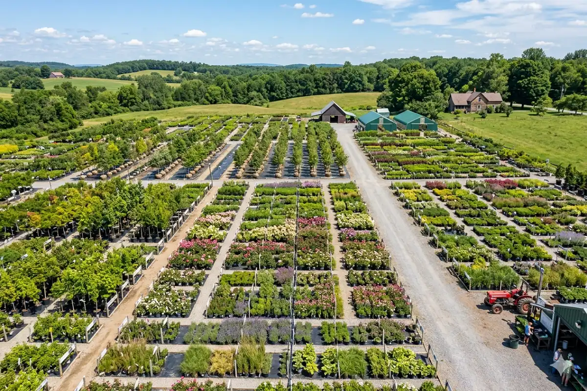 Nature Hills Nursery wide selection of trees shrubs and perennials displayed outdoors