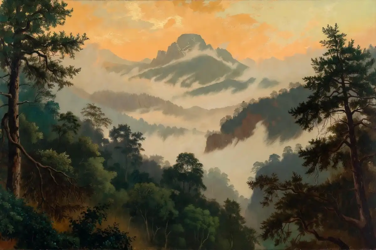 Beautiful nature paintings showing landscape art with forests and mountains