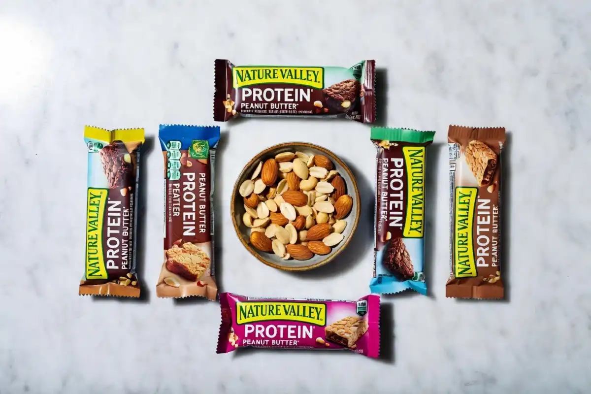 Nature Valley protein bar flavor varieties laid out in a flat lay arrangement