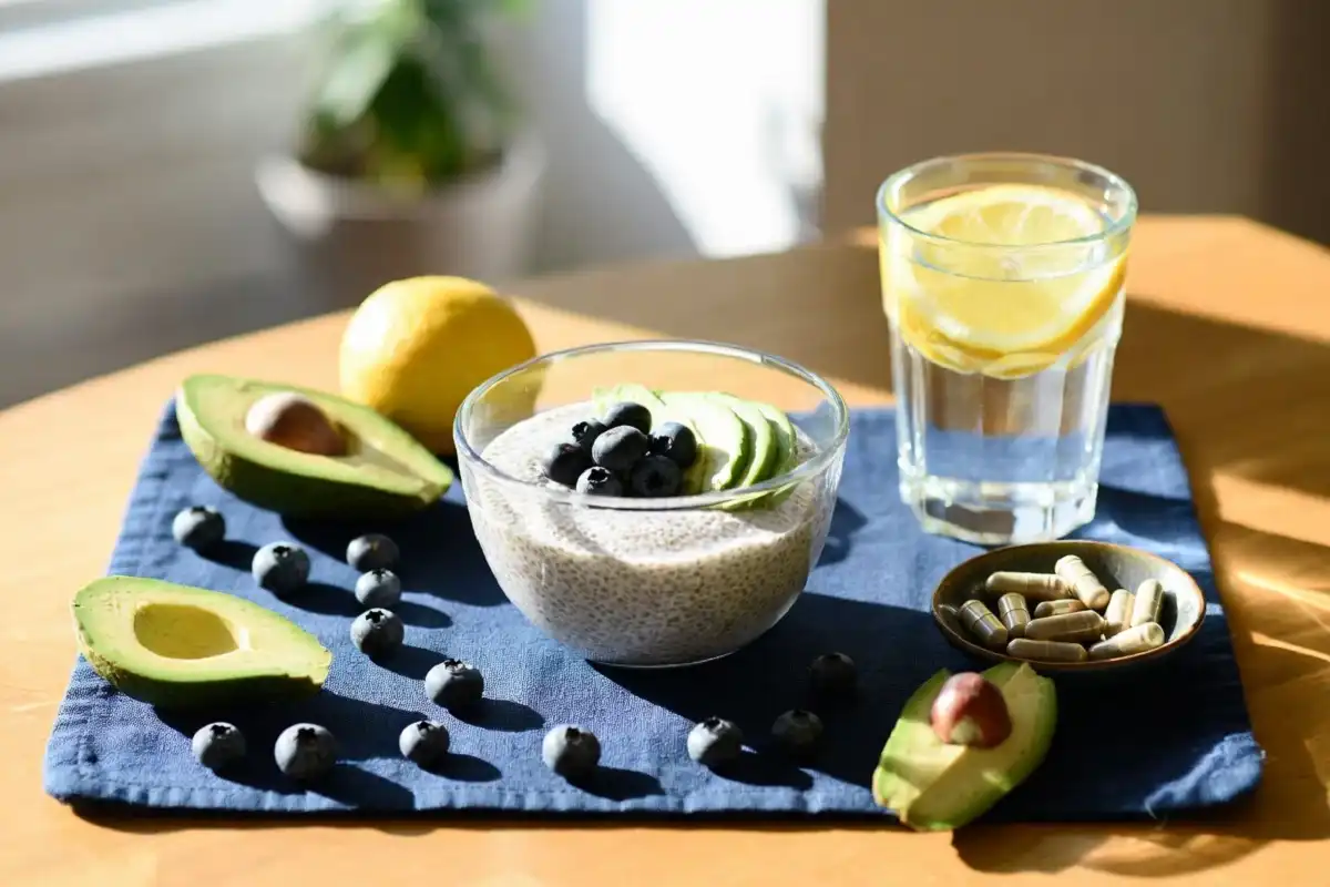 Nature Zempic plant-based bowl with chia seeds, berries, and avocado