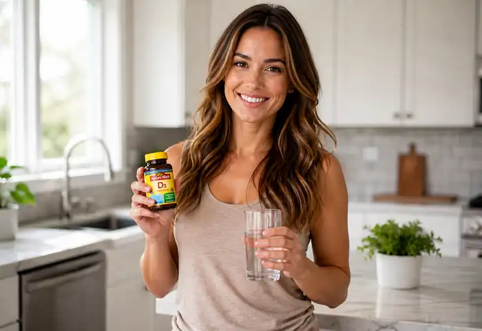 woman taking daily vitamin supplement