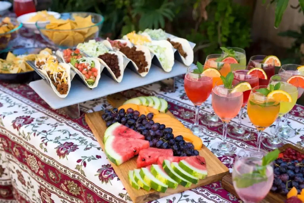 Self-serve food and drink station set up for a party at home