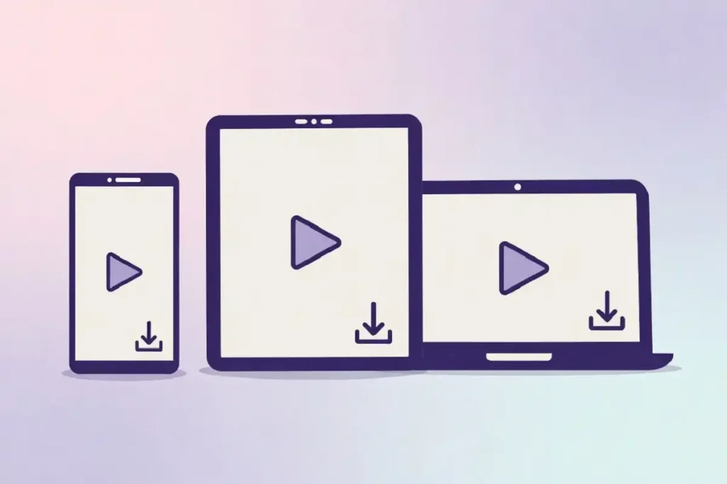 Smartphone, tablet, and laptop saving video files in MP4 format