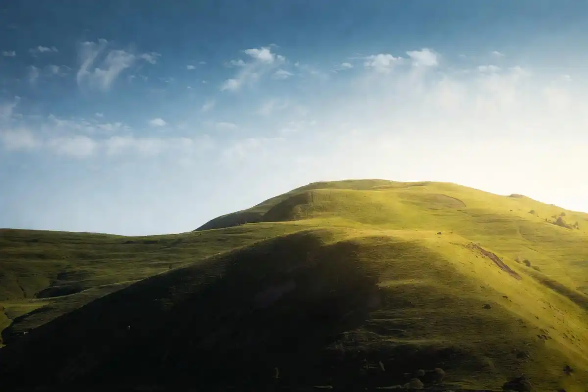 golden hour light over green hills for nature beauty captions