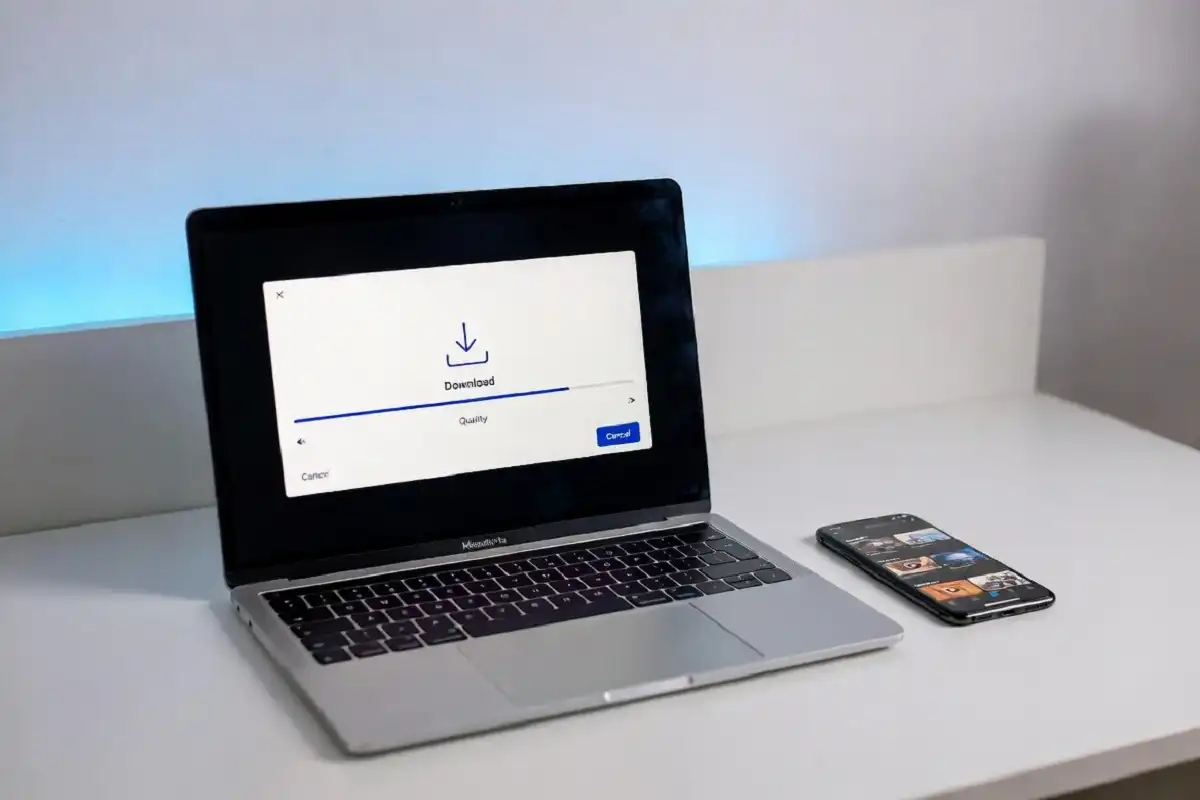 A laptop and smartphone showing how to download RedGif videos using an online tool