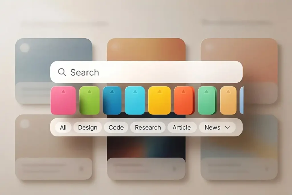 Search bar with tag filters on a video clip platform interface