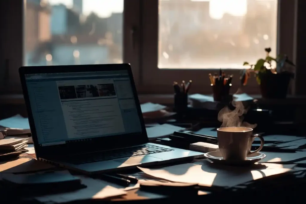 Cluttered afternoon desk showing common causes of lost productivity motivation