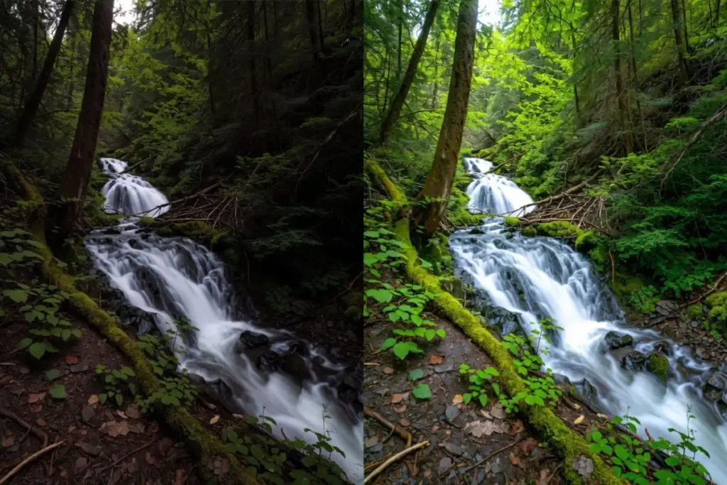 Before and after editing example in nature photography