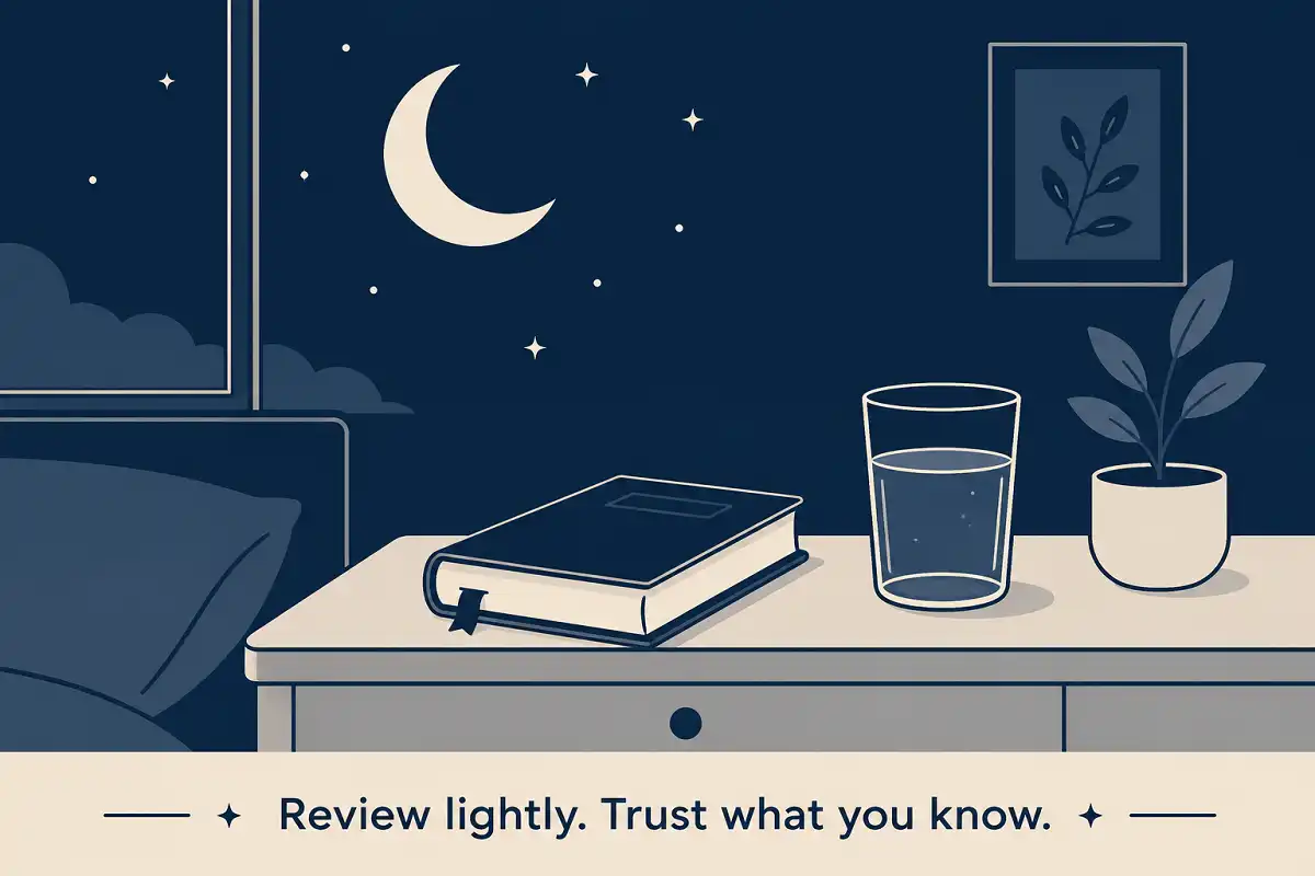 A calming night-before-exam infographic paired with a motivational quote for exam students