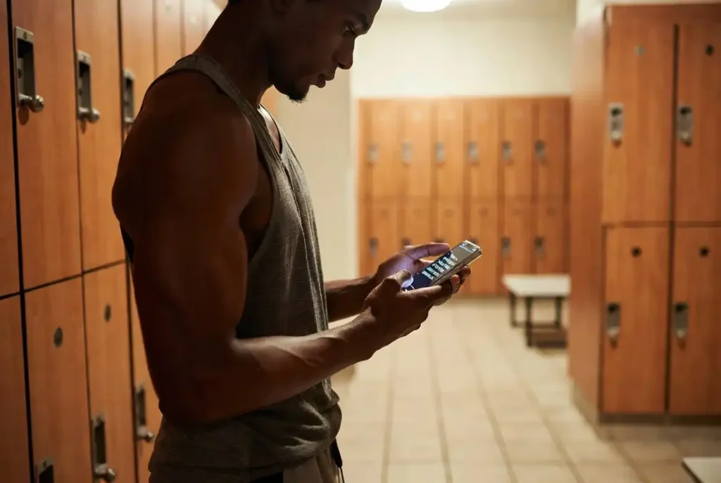 fitness motivation quotes for gym displayed on a phone before training
