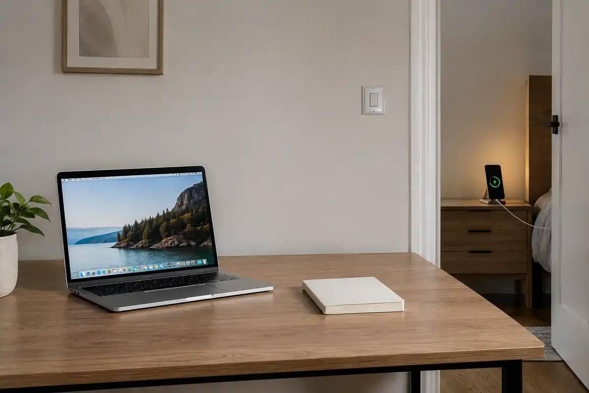 A distraction-free desk layout that supports overcoming procrastination tips through environment design