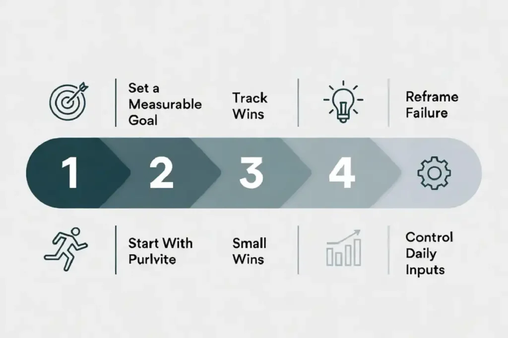 Five-step infographic outlining how to build a success mindset