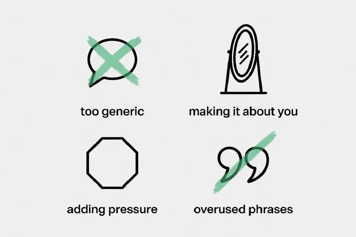 Infographic showing four mistakes to avoid when writing graduation congratulations messages