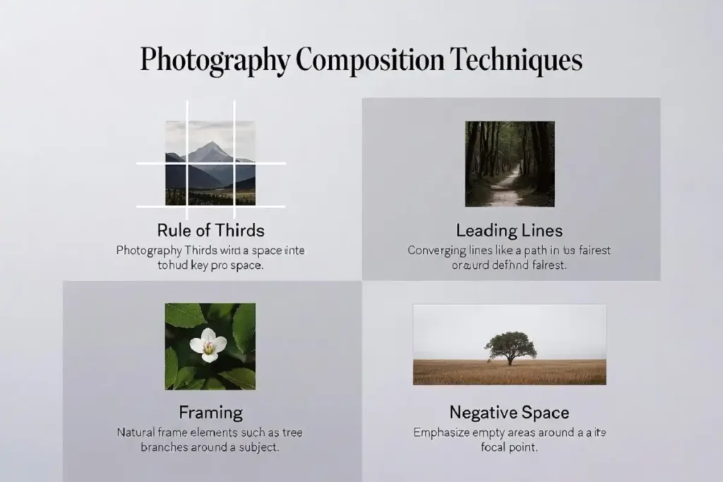 Infographic showing composition techniques for nature photography