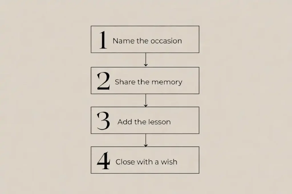 Four-step infographic for writing anniversary wishes for parents in a card