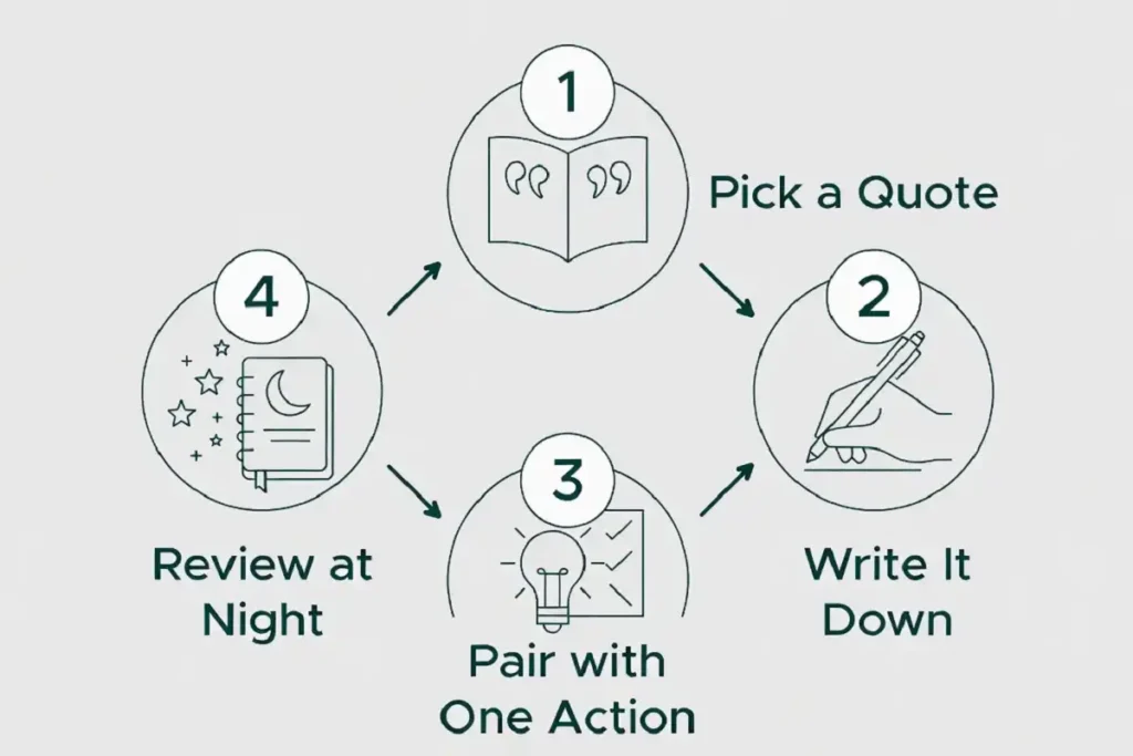 Infographic showing four steps to apply motivational quotes for success every day