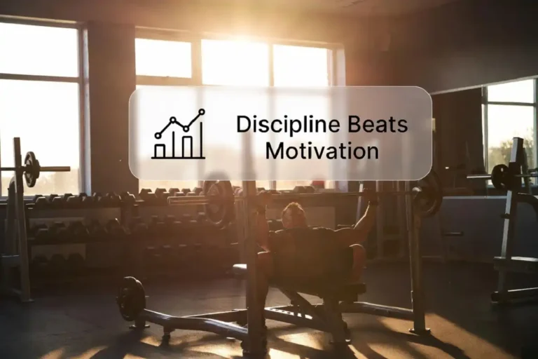 fitness motivation quotes for gym shown over a lifter mid-workout at golden hour