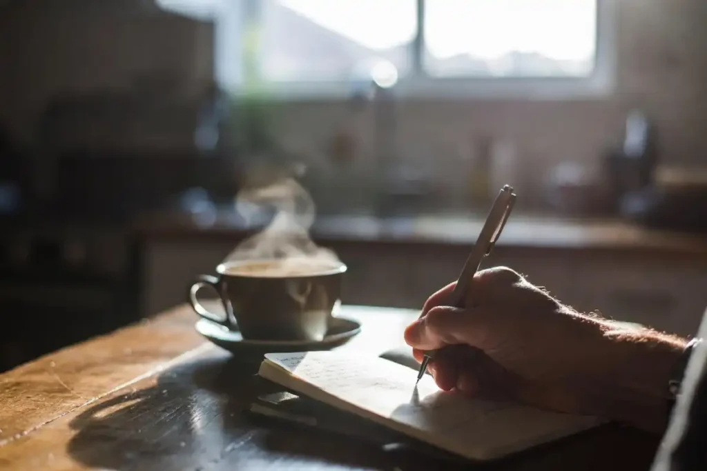 Person journaling in the morning as part of a daily success mindset routine