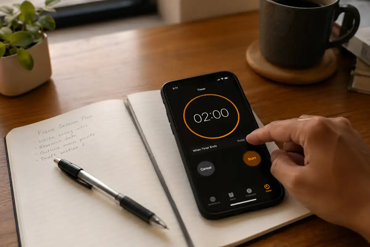 Setting a two-minute timer as one of the simplest overcoming procrastination tips