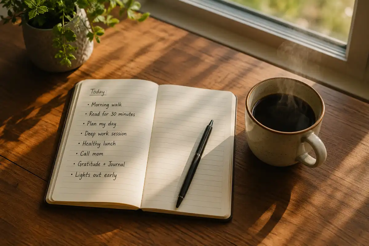A calm morning routine that supports overcoming procrastination tips by removing phone distraction early in the day