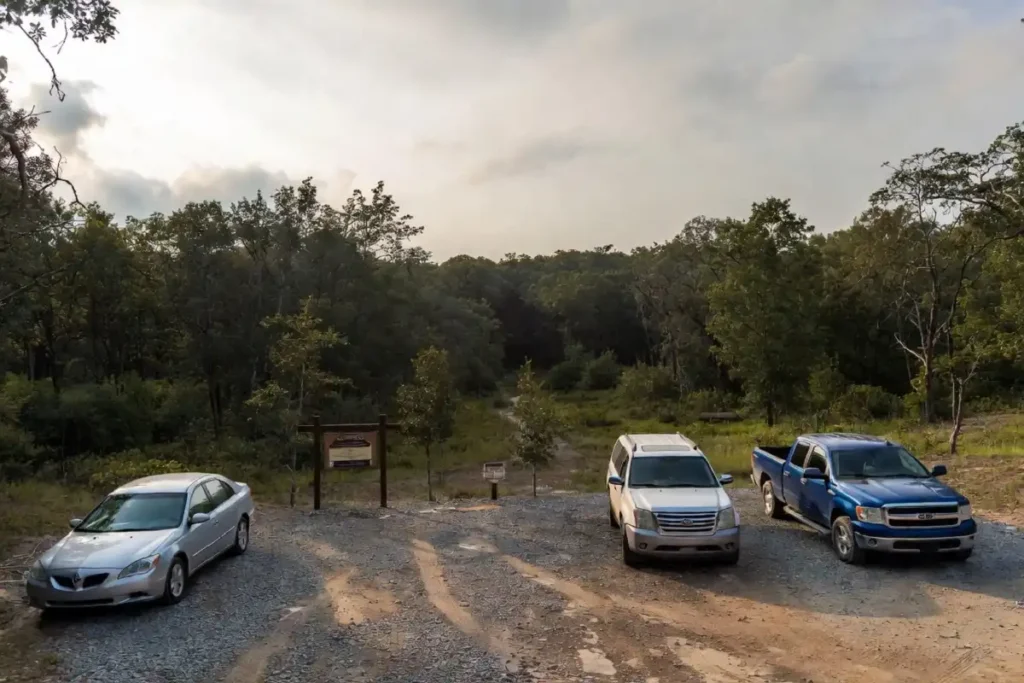 Entrance to a hidden nature center with minimal signage and few visitors