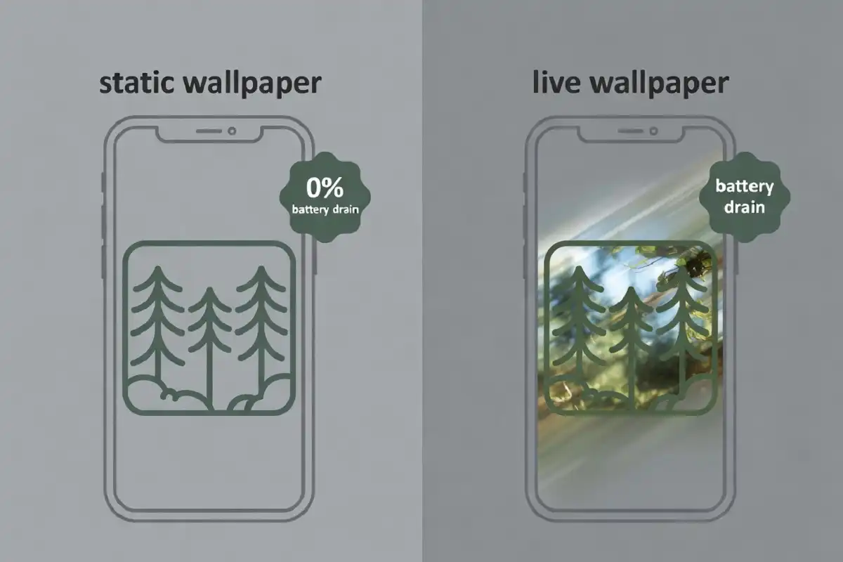 Forest aesthetic wallpaper for phone static and live version comparison with battery impact