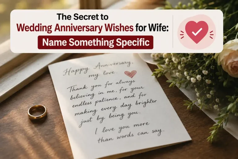 Handwritten wedding anniversary wishes for wife card with infographic showing the key writing tip