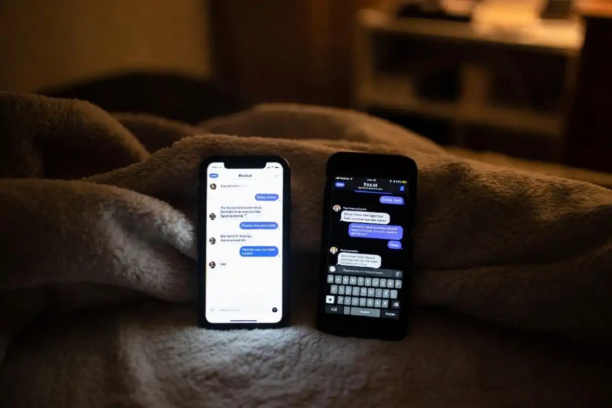 two phones glowing at night representing cute good night messages for her