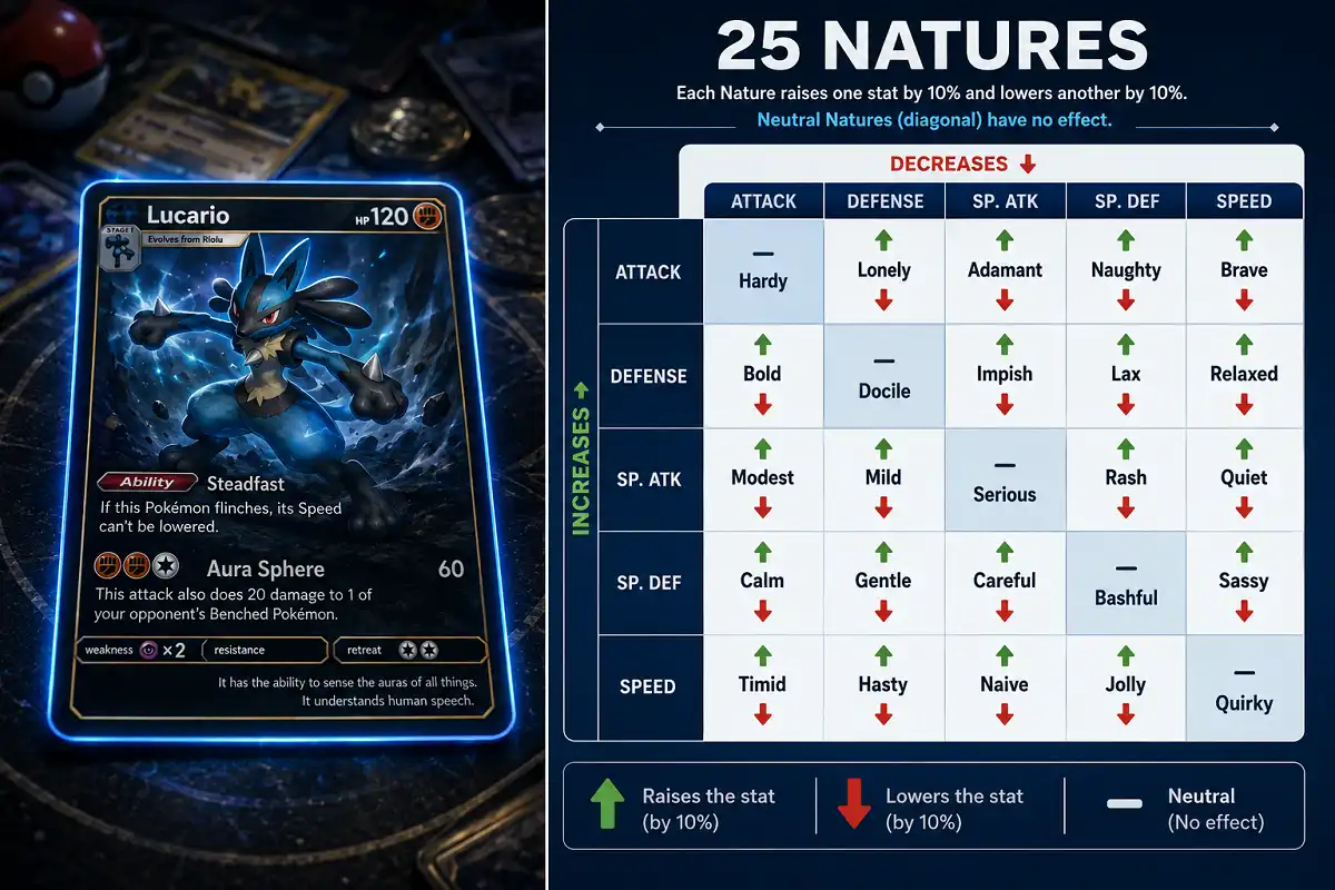 Infographic answering the nature pokemon guide complete list with all 25 natures and their stat effects