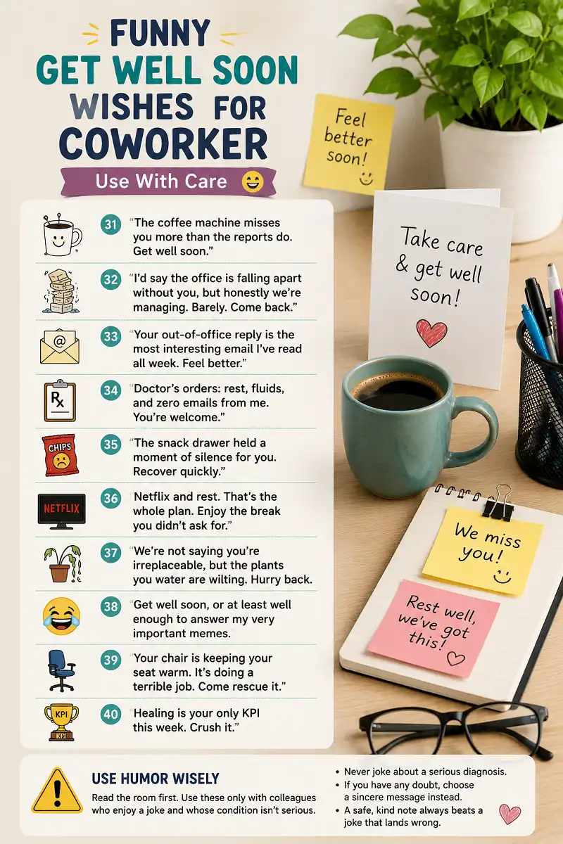 Funny Get Well Soon Wishes for Coworker: 10 Lighthearted Messages to Brighten Their Day