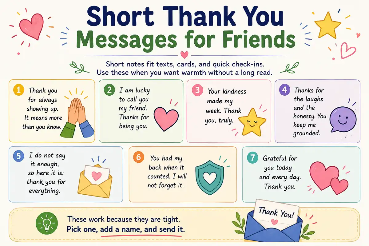 Short thank you messages for friends with seven warm examples