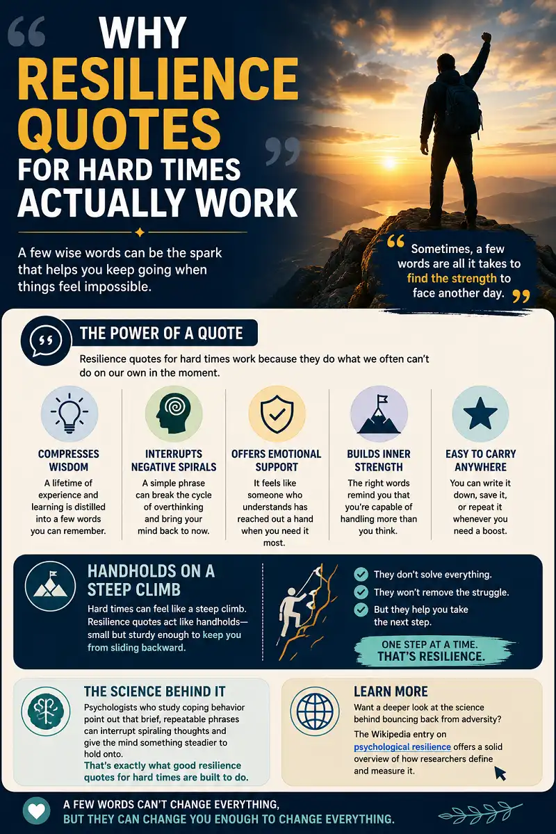Infographic explaining how resilience quotes can support coping and inner strength.